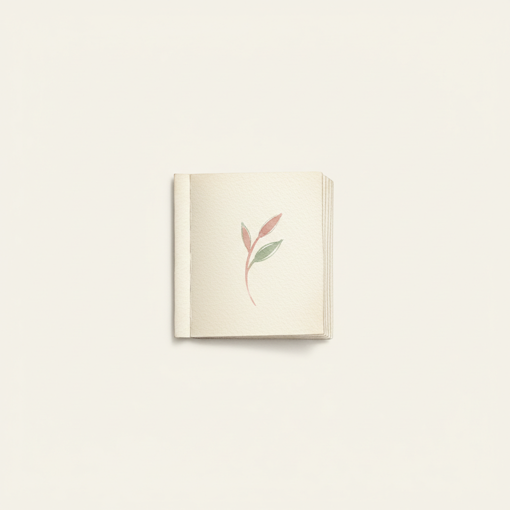 A watercolor of a small open notebook beneath a soft cloud