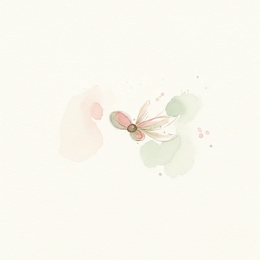 A watercolor of a single tiny seed drifting in pale, open space