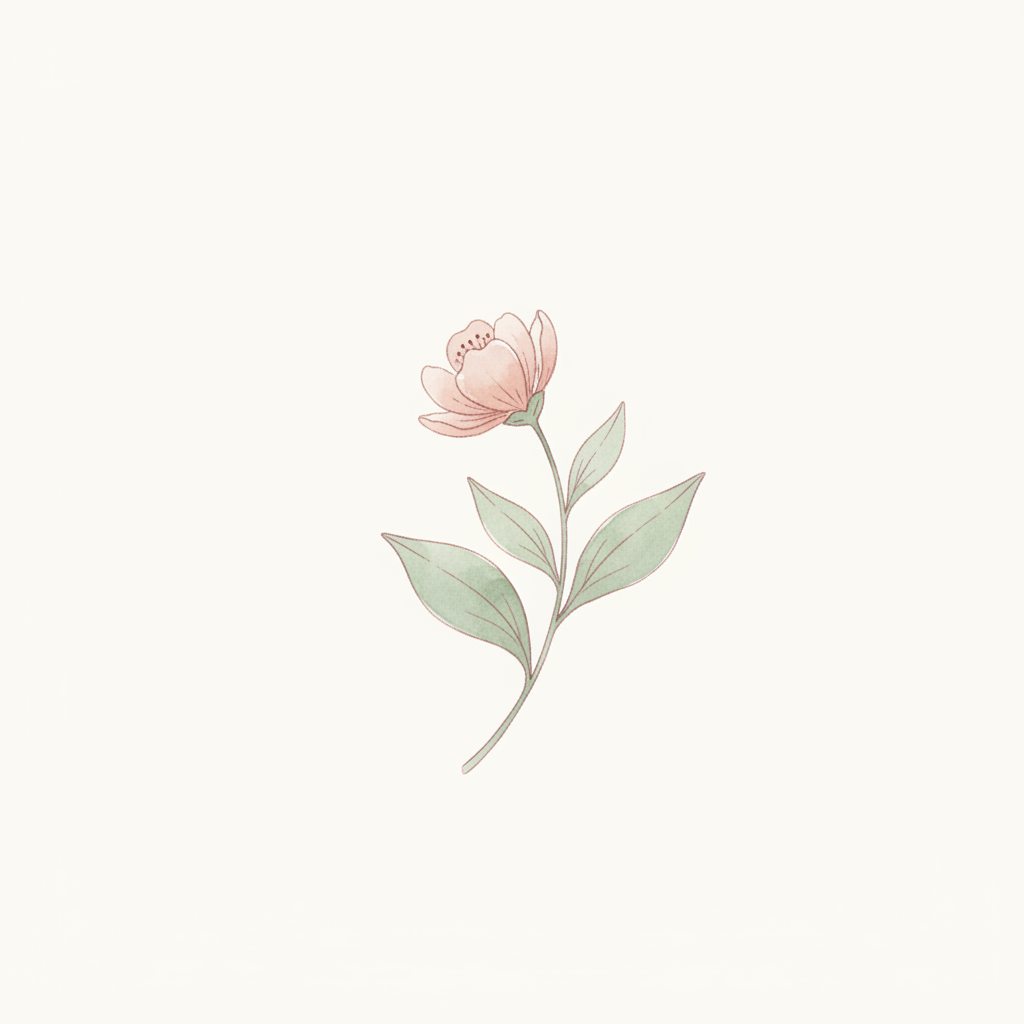 A watercolor of a small flower growing along a gentle upward curve