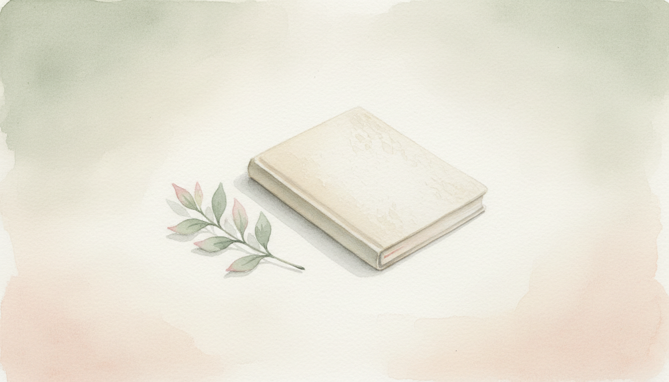 A watercolor of a closed notebook resting in soft light, utterly private and still